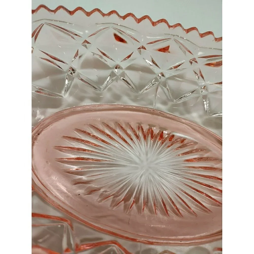 Set Of 2 Imperial Glass Pink Little Jewel Diamond Block Depression Celery Dish